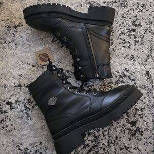 Harley Davidson Leather Kavan 7" Lace Riding Boots Womens 10 NWT Biker Lug Sole